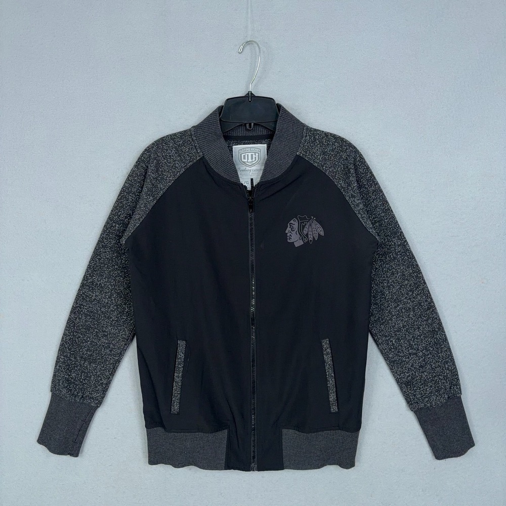 Chicago Blackhawks Jacket Womens Large Black NHL Bomber Sporty Old Time Hockey